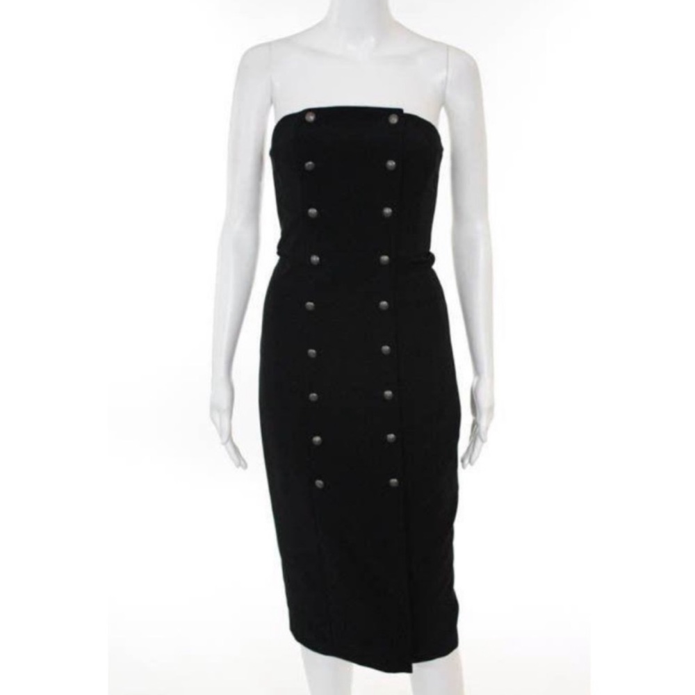 Intermix Black Strapless Button Detail Dress - image 1